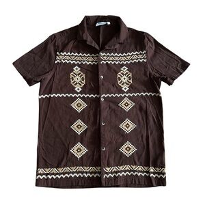 ASOS | Brown Casual Button Down Shirt with Aztec  Embroidery Design